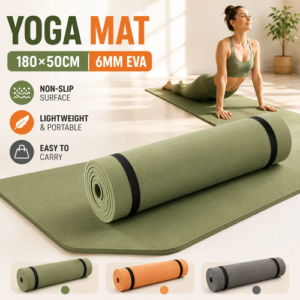 6MM EVA Yoga Mat Non-Slip Exercise Fitness Mat 180×50cm with Carry